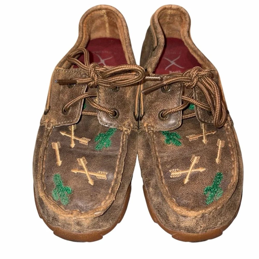 Twisted X Boy’s Brown Distressed Leather Cactus Short Moc Moccasins Loafers 3